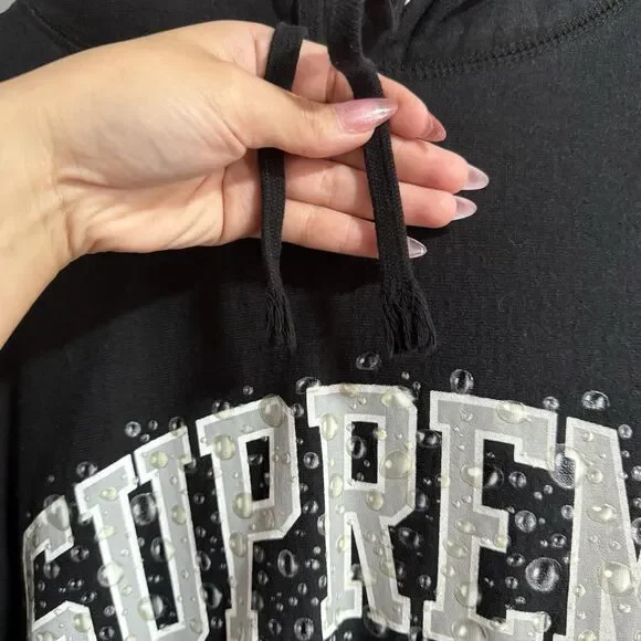 Supreme Men Water Arc Bubble Logo Hoodie Sweatshirt Black Medium Authentic